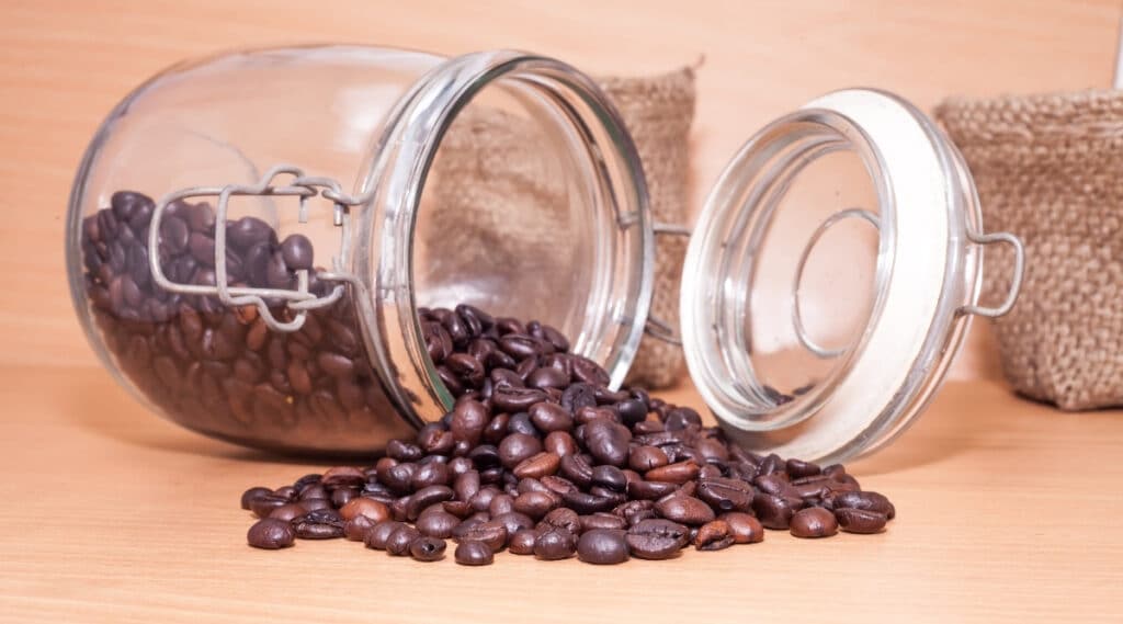 Properly storing coffee beans to keep them fresh.