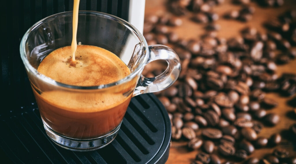 Keurig coffee maker brewing espresso K-Cups.