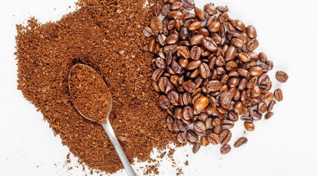 Coffee beans ground into coffee grinds.