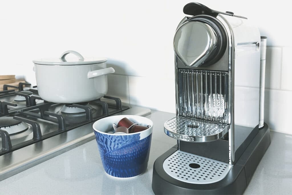 Nespresso machine ready to brew espresso.